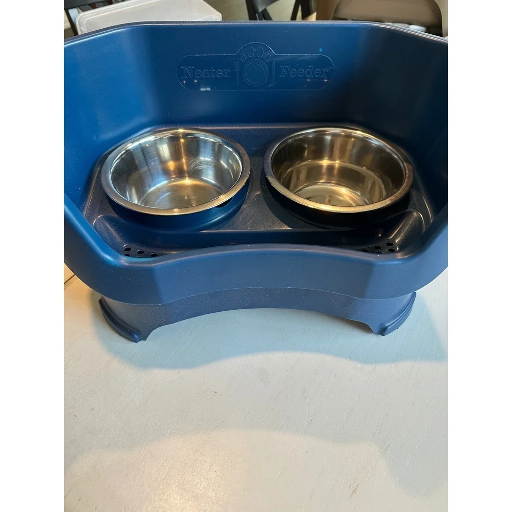 Neater Feeder Deluxe Elevated Dog Cat Bowls Navy Blue Mess Proof Medium